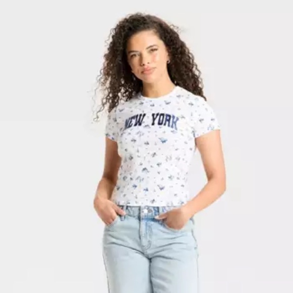 New York Floral Pointelle Short Sleeve Graphic Baby T-Shirt